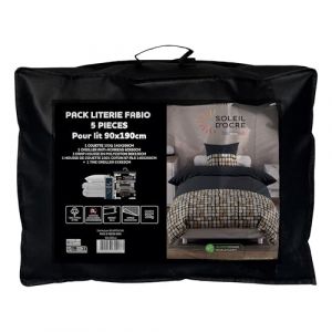 Soleil d'Ocre Ensemble Couette et Parure 5 Pi&egrave;ces Fabio Gris pour lit en 90x190 cm