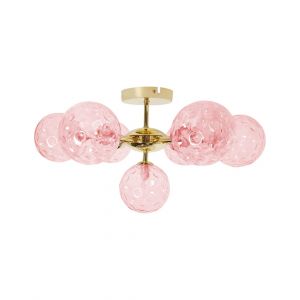Beliani Plafonnier Lampe Moderne Glam 7 Lumières Abat-jour en Verre Rose et Métal Doré Anadyr