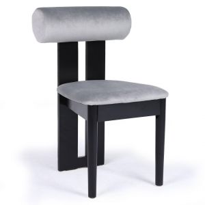 Chaise de salle &agrave; manger style intemporel Tuboli Bois Noir et Velours Gris