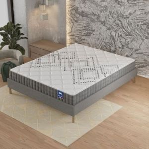 Ensemble matelas ressorts ensach&eacute;s + sommier 180x200cm, Matelas 20cm d&rsquo;&eacute;paisseur et sommier tissu gris