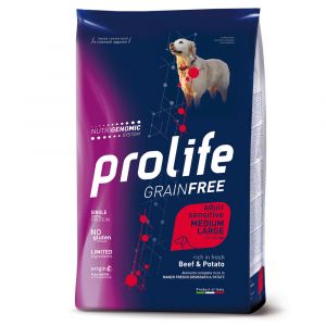 Prolife dog grain free sensitive adult beef & potato medium/large 10 kg
