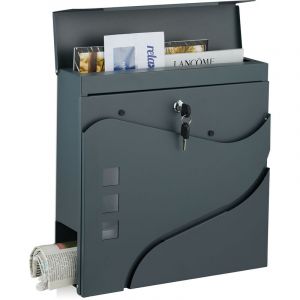 Relaxdays Boîte aux Lettres Porte-journaux, Vitres de Visualisation, HxLxP : 37x37x11 cm, Acier, 2 Clés, Anthracite