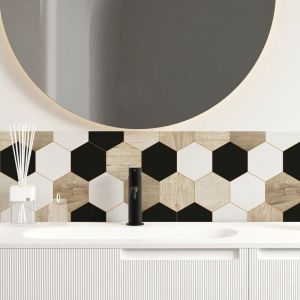 99 DECO - Crédence salle de bain adhésive MIX HEXA - lot de 2 bandeaux - Multicolore - Mixte Adultes - L:70 H:30 cm