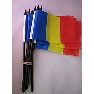 Drapeau Roumanie 15x10cm avec HAMPE - LOT DE 10 Drapeaux roumain 10 x 15 cm - AZ FLAG
