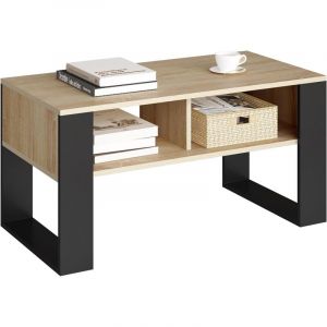 Woltu - Table Basse avec Espace de Rangement. 90x45x45cm. Table d'Appoint pour Salon. Chambre. en Bois d'Ingénierie. Chêne Clair