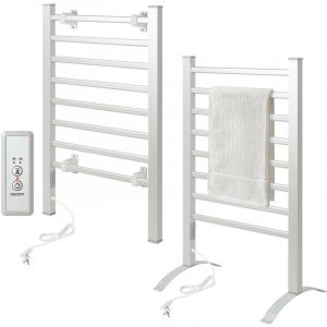 Todeco Sèche-Serviettes Électrique Mural avec 8 Barres, 90x53x35.5cm, Minuterie Porte Serviettes et Éche-Serviettes Multifonctionnel