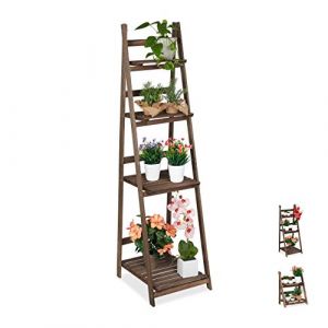Relaxdays Étagère escalier fleurs, 4 niveaux, escalier fleurs bois, pliable, échelle plantes, HlP:160x41x49cm, brun