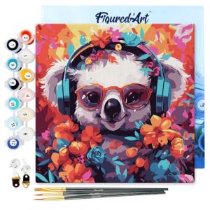 Mini peinture au numéro : Koala fantaisie et fleurs - toile tendue sur chassis