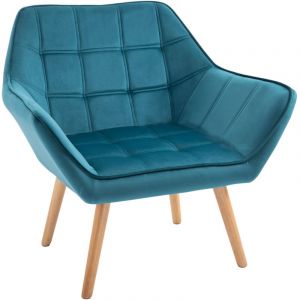 Homcom Fauteuil salon scandinave - dossier haut et accoudoirs - revêtement en polyester effet velours - 67 x 61,5 x 71 cm - bleu