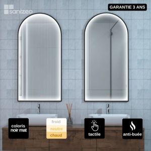 Image de Ledimex - Miroir Salle de Bains Lumineux roma Anti-Bu&eacute;e et &Eacute;clairage P&eacute;rim&eacute;tral Triled Tactile On/Off 60x110cm Noir Mat by saniz&eacute;o