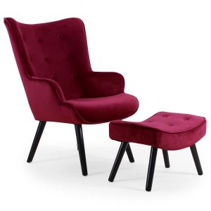 Image de Fauteuil scandinave + pouf Lylou Velours Bordeaux