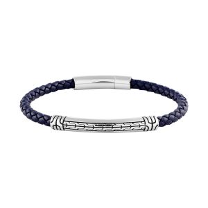 B&G Bracelet LES HAUBANS en Acier et Cuir Bleu