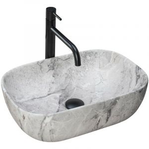 Réa VASQUE EN CERAMIQUE A POSER LIVIA STONE 46,5 X 33,5 CM LAVABO CARRE FORME MODERNE