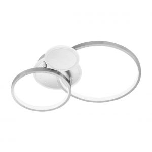 Wofi Plafonnier led anneau dimmable plafonnier anneaux argent dimmable plafonnier salon, 3 niveaux, 32,5W 2100Lm blanc chaud, LxlxH 54x38x9 cm 11657