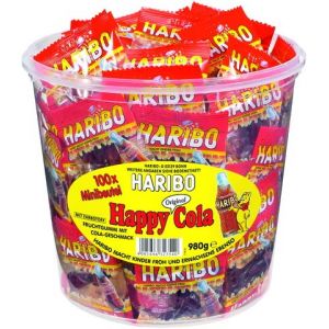 Image de Haribo Gomme &agrave; fruits Happy Cola Minis, bo&icirc;te transparente 100 x 9,8 g