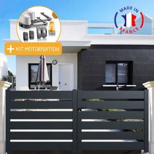 Packit Portail aluminium battant SAH en kit + Motorisation dimensions L.3000 (entre piliers) X H.1500 mm type-de-moteur SGS Essential (v&eacute;rins) Couleurs Rouge (RAL 3004)