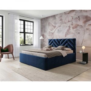 Image de Santiago - lit coffre - 140x200 - sommier inclus - en velours - bleu