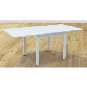 Pegane Table de salle à manger extensible rectangulaire coloris blanc - longueur 90-180 x profondeur 90 x Hauteur 76 cm -