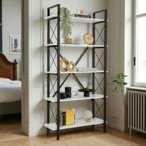 Pier Import - Bibliothèque étagère noire, 5 plateaux blancs jena