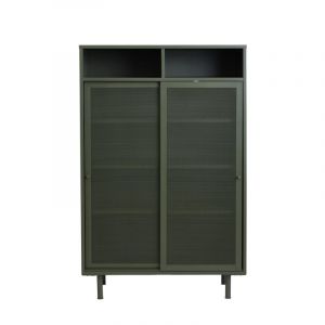 DRAWER Vaisselier 2 portes, 2 niches en métal H140cm vert olive