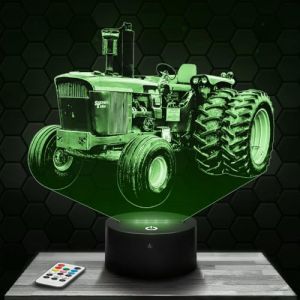 Lampe 3D - Tracteur John Deere 5020 - Jouet Miniature Cadeau Tracteur John Deere 5020 - Veilleuse Led Tactile avec socle au choix