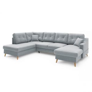 Bobochic Canap&eacute; d'angle panoramique convertible avec coffre Sweden Gris Angle droit