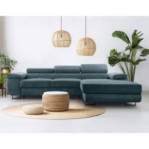 Pablo - canap&eacute; d'angle droit - 6 places - convertible avec coffre et t&ecirc;ti&egrave;res r&eacute;glables - en velours c&ocirc;tel&eacute; - Bleu
