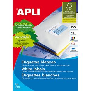 APLI Étiquettes blanches pour imprimante jet d’encre laser et photocopieurs 991 x 381 mm bords ÉmoussÉs - 100 feuilles-