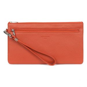 Hexagona Pochette dragonne - Compatible Cartes de crédit, CNI, permis de Conduire, Passeport et Carte Grise - pour Femme - Collection Confort - Orange - en Cuir de Vachette grainé