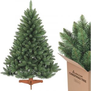 Salcar Sapin de Noël artificiel de avec support en bois, sapin Nordmann vert, 150 cm