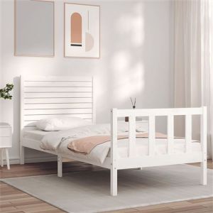 VidaXL Cadre De Lit Avec Tête De Lit Blanc Petit Simple Bois Massif