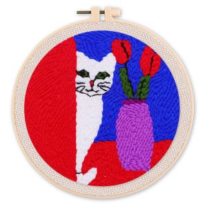 Punch Needle : Chat curieux - avec cadre