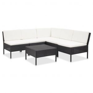 VidaXL Salon de jardin 6 pcs avec coussins R?sine tress?e Noir