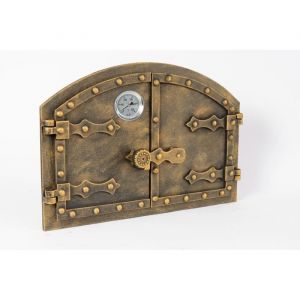 SEZAM Porte de four double en fonte avec thermomètre 500°C, aspect rivet, porte de four à pizza - four pain - porte de four en pierr