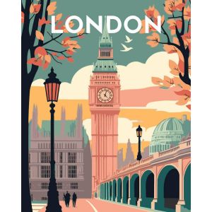 Figured'Art Peinture par Num&eacute;ro Adulte avec Cadre Affiche Vintage Londres 2 - Activit&eacute; Manuelle Kit de Loisir Cr&eacute;atif DIY Num&eacute;ro d'Art Complet - 40x50cm toile tendue sur ch&acirc;ssis
