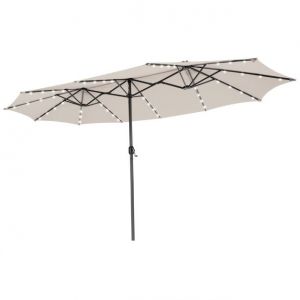 Parasol de terrasse double face Coast 470 x 280 cm Beige - Avec éclairage LED, panneau solaire et commande à manivelle
