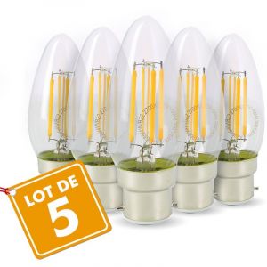 Image de Eclairage design Lot de 5 Ampoules Flamme Filament 4w eq. 40W Culot B22 blanc chaud 2700K