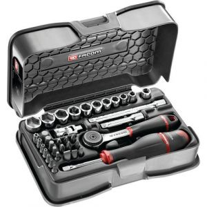 Facom Coffret douilles 1/4' 6 pans en pouces et embouts - 37 pi&egrave;ces - R.161-5P6U