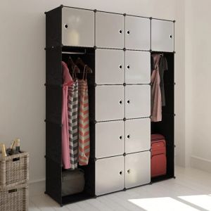 Image de VidaXL Cabinet modulable avec 14 compartiments noir et blanc 37x146x180,5 cm