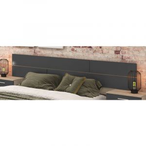 Pegane Tete de lit coloris chene cambrian/Graphite - Longueur 222 x profondeur 3,2 x hauteur 51 cm -