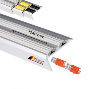 Profil&eacute; d'escalier Avec double caoutchouc Power Grip, Longueur: 134 cm - Pr&eacute;-perc&eacute;, Gris