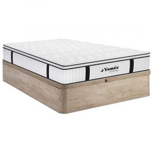 Image de Ensemble 160 x 200 cm sommier coffre naturel clair + matelas anti-feu ressorts ensach&eacute;s et surmatelas int&eacute;gr&eacute; &eacute;p.28cm - delice de ysm&eacute;e h&ocirc;tel