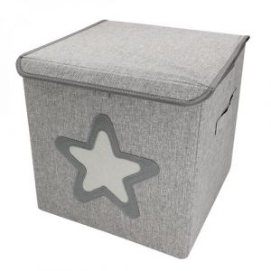 Monsieur Bébé Lot de 2 boites de rangement, coffre à jouets pour enfant avec couvercle - 33 x 33 x 33 cm - Gris Étoile