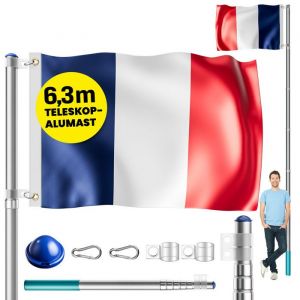 Monzana Mât de drapeau télescopique aluminium 630cm douille de sol 60cm drapeau inclus Frankreich (de)