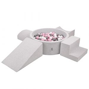 Aire De Jeux En Mousse Avec Rond Piscine à Balles (300 Balles) Pour Enfants, Gris Clair: Blanc/Gris/Rose Poudré - gris clair: blanc/gris/rose poudré
