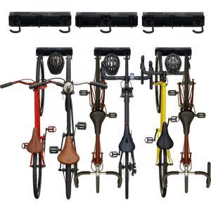 Relaxdays Support mural pour v&eacute;los, 6 v&eacute;los et casques, vertical, rails avec crochets ajustables, support v&eacute;lo, noir