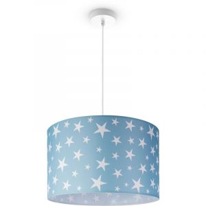 Plafonnier Chambre Enfant Suspension B&eacute;b&eacute; Abat-Jour Tissu Rond &Eacute;toiles Lampe &agrave; suspension - Blanc, Design 5 (&Oslash;45,5 cm) - Paco Home