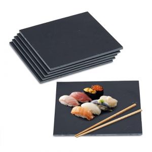 Relaxdays Plat de Service, lot 6, Forme carrée, pour Servir Fromage/sushis/Desserts, 25 x 25 cm, Noir