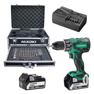 Hikoki Perceuse visseuse percussion 18V 5.0Ah DV18DBSL - 2 batteries + chargeur + coffret alu 100 accessoires - KC18DVZ