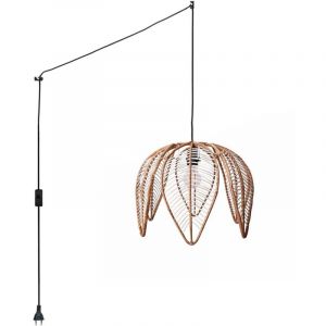 Barcelona led Suspension en rotin "Bintan" en forme de fleur avec interrupteur et prise